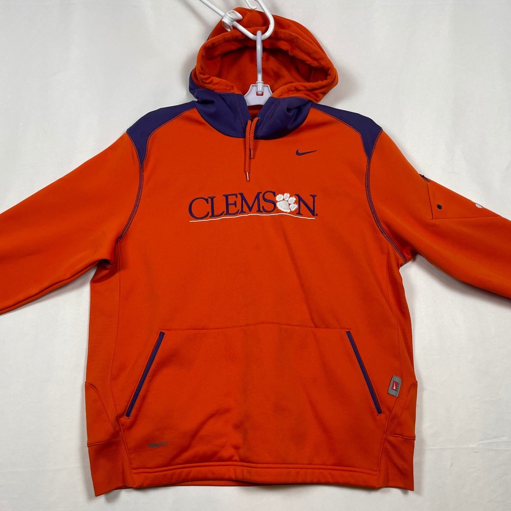 Nike Clemson Tigers Therma-FIT Pullover Hoodie Embroidered Logo Orange Large